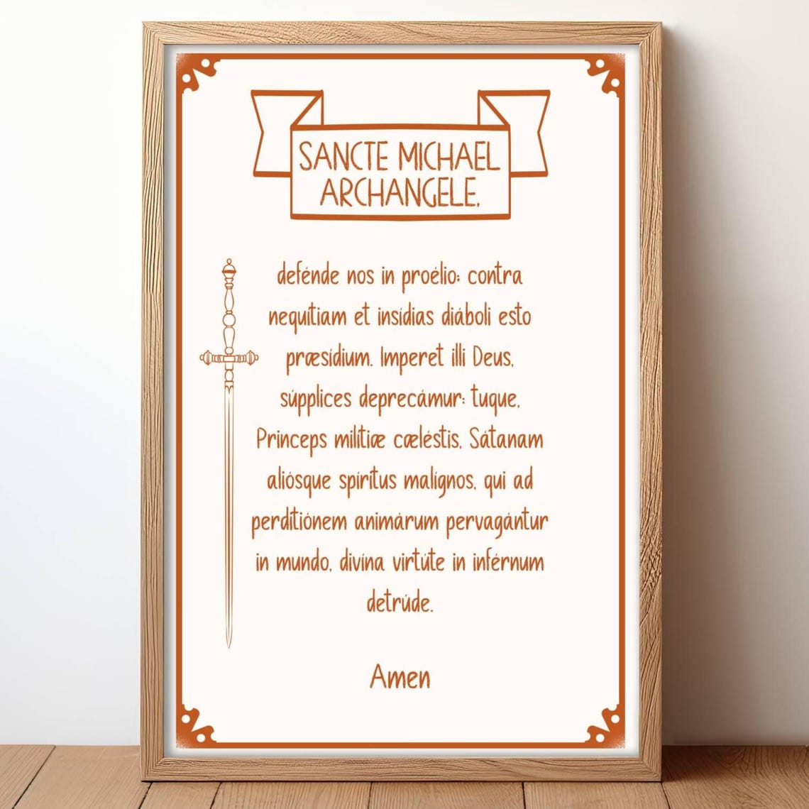 Saint Michael Archangel Latin Prayer Sword Catholic Faith Poster