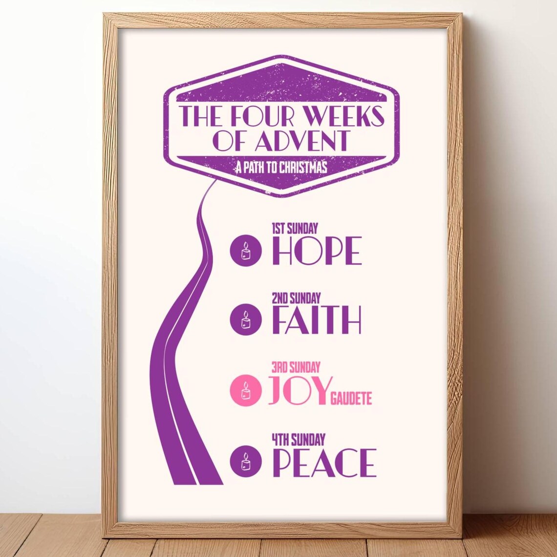 The Four Weeks Of Advent Hope Faith Joy Peace Purple Path Poster