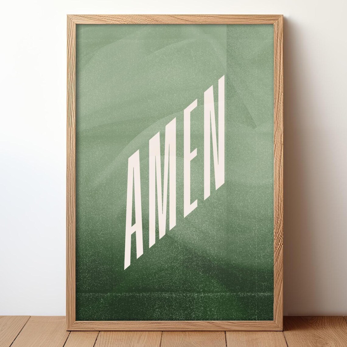 Amen White Letters Green Gradient Modern Christian Faith Poster