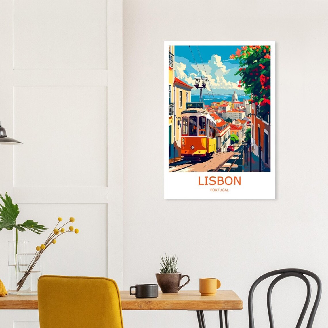 Lisbon Yellow Tram Street River Tagus Portugal Travel Poster - Image 3