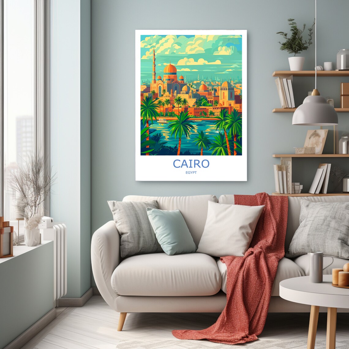 Cairo Egypt Mosques and Nile Palms Vintage Style Travel Poster - Image 2