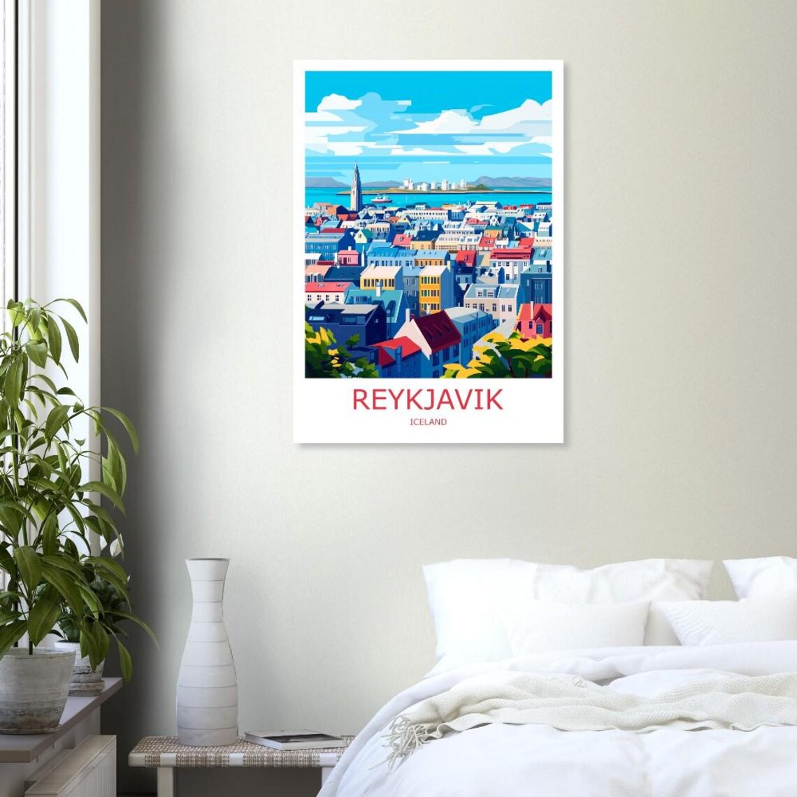 Reykjavik Iceland Colorful Harbor City Skyline Travel Poster - Image 3