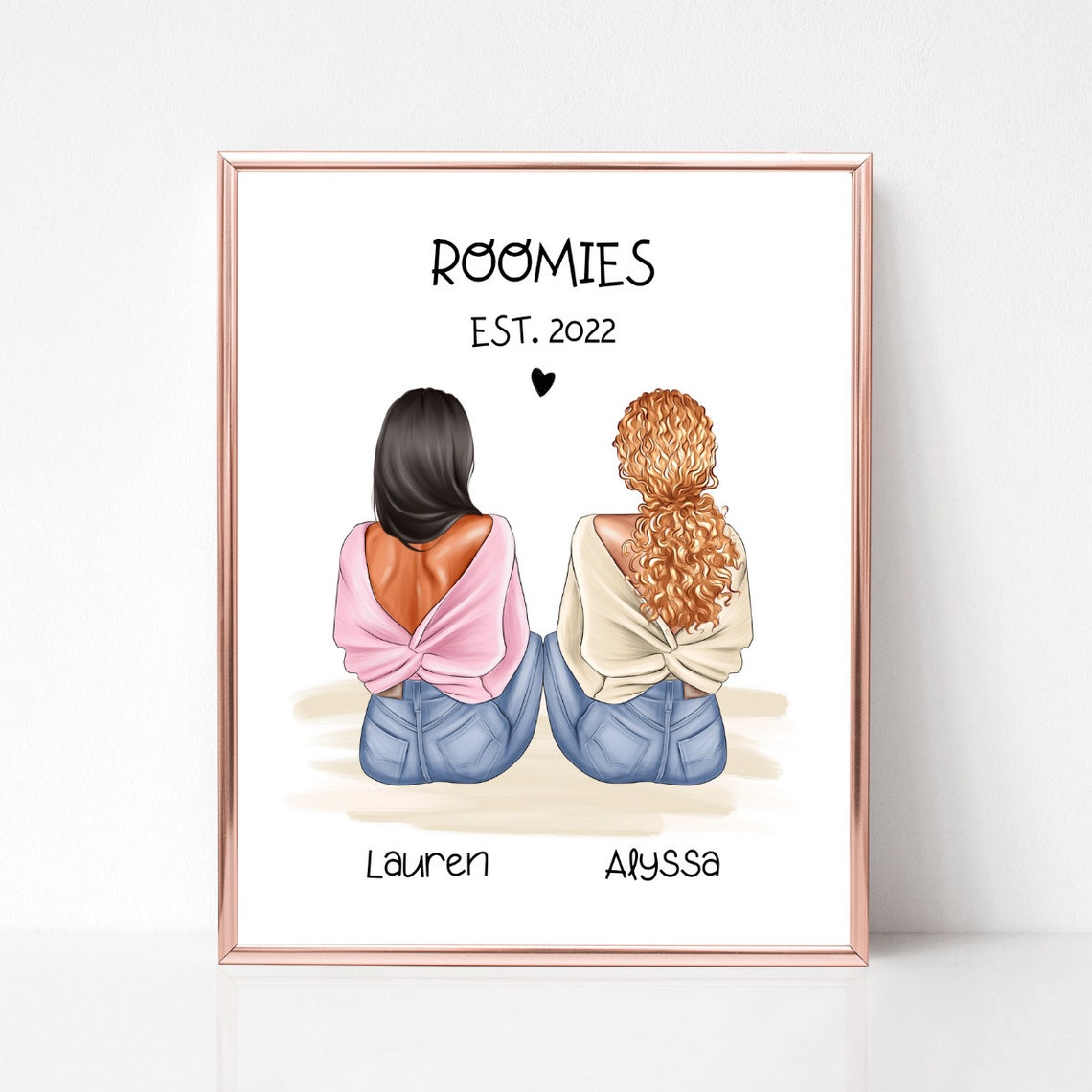 Roomies Est 2022 Custom Portrait Two Friends Personalized Gift Poster - Image 2