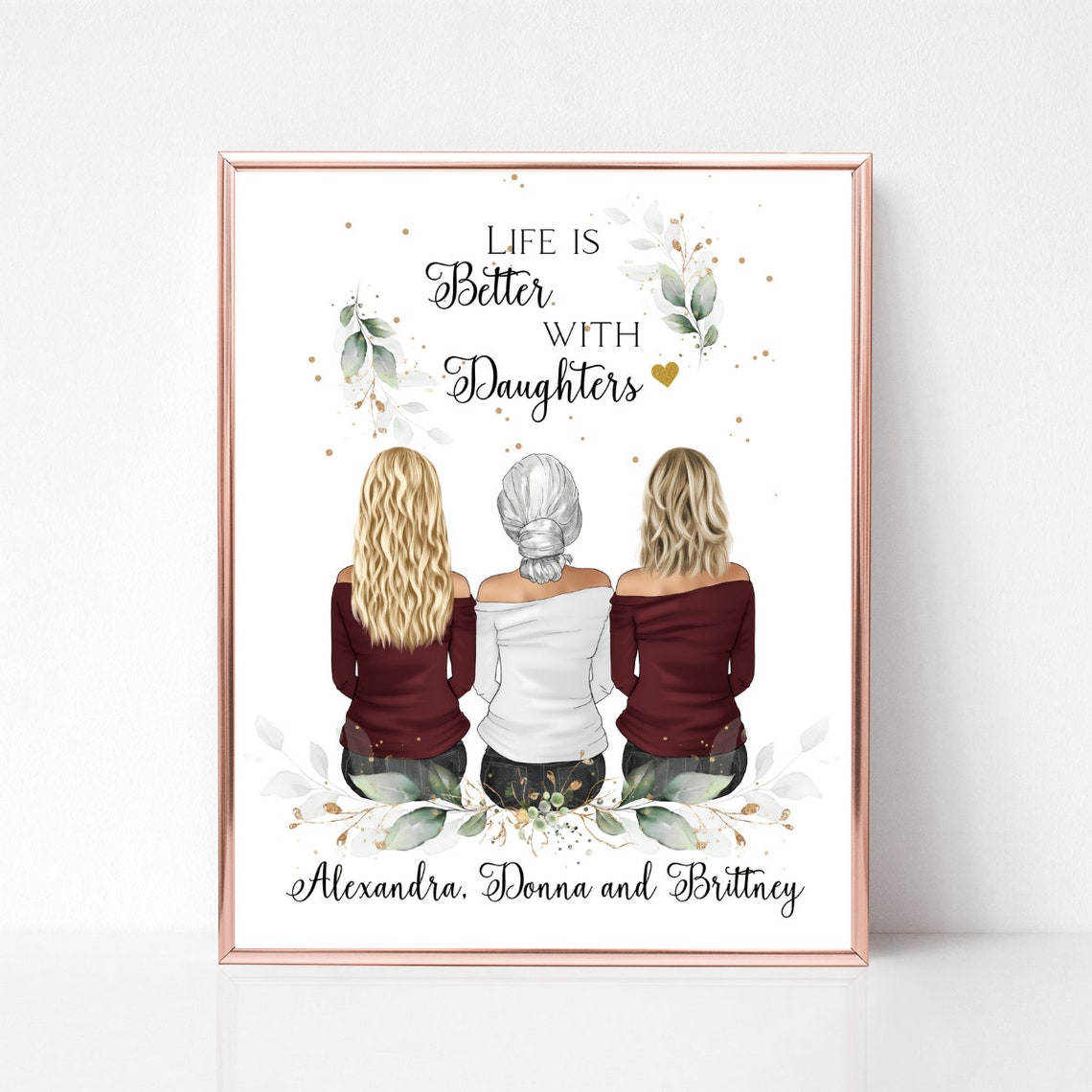 Life Is Better With Daughters Floral Botanical Quote Gift Poster