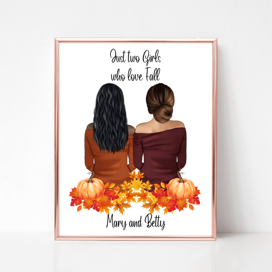 Two Girls Who Love Fall With Pumpkins And Autumn Leaves Poster - Image 2