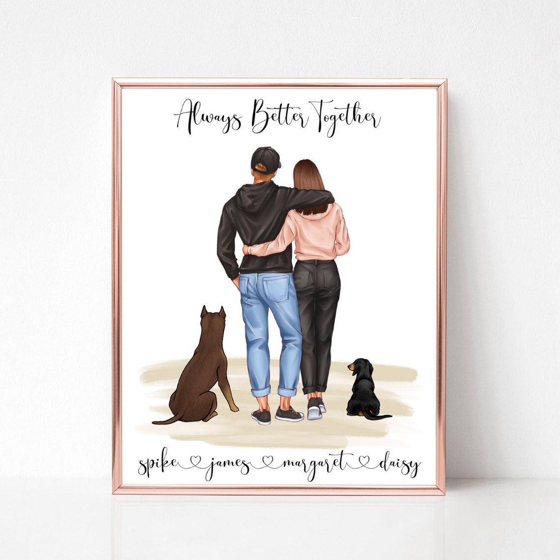 Always Better Together Couple and Two Dogs Poster Gift for Home