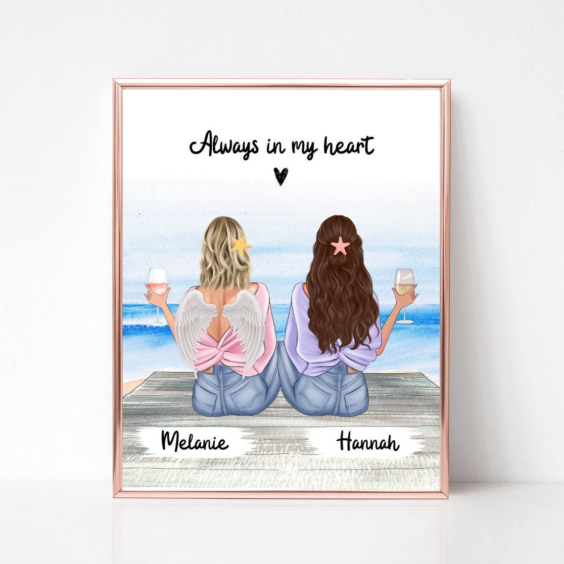 Best Friend Memorial Always In My Heart Angel Wings Beach Tribute Poster