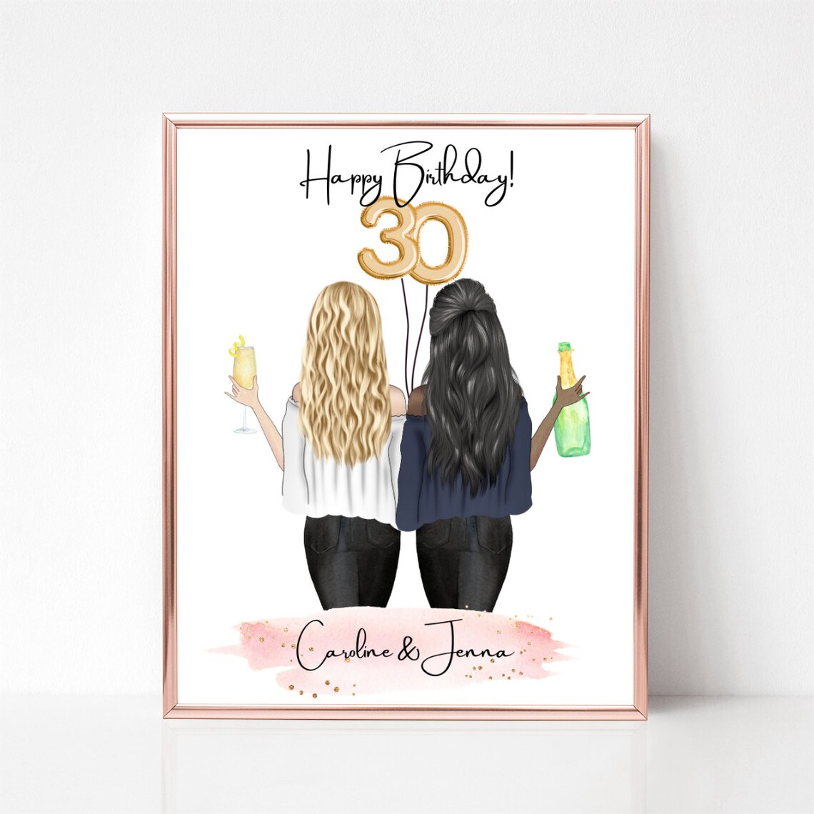 Happy 30th Birthday Gold Balloon Champagne Friends Gift Poster - Image 2