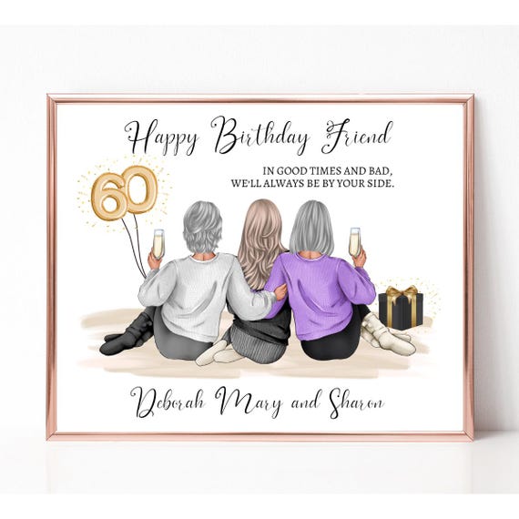 60th Birthday Happy Birthday Friend Three Friends Celebration Poster