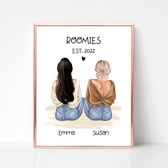 Roomies Est 2022 Custom Portrait Two Friends Personalized Gift Poster