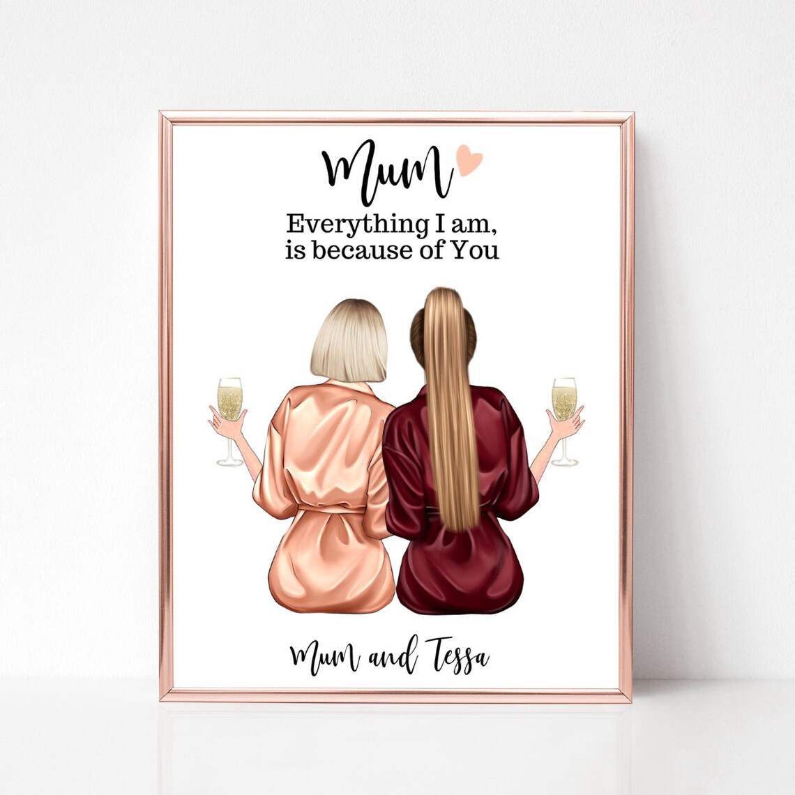 Mom And Daughter In Silk Robes With Champagne Glasses Portrait Poster