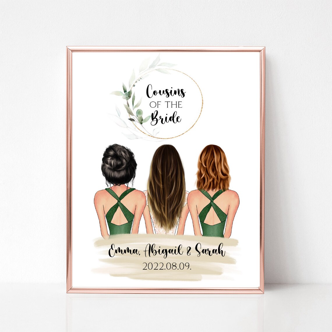 Cousins of the Bride Bridal Party Wedding Day Portrait Illustration Poster