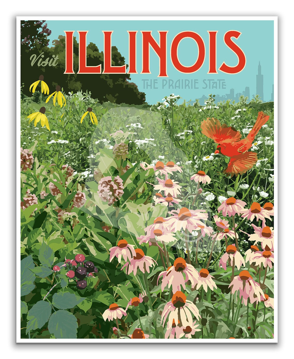 Illinois Prairie State Wildflower Vintage Travel Poster - Image 3