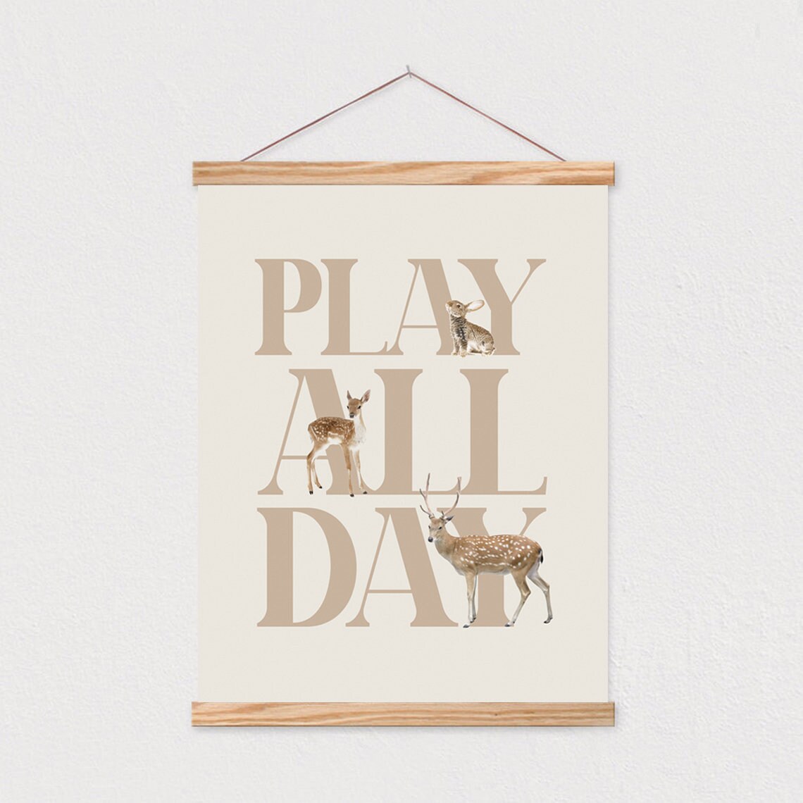Play All Day Deer Kids Quote Neutral Nursery Playroom Art Poster - Image 2