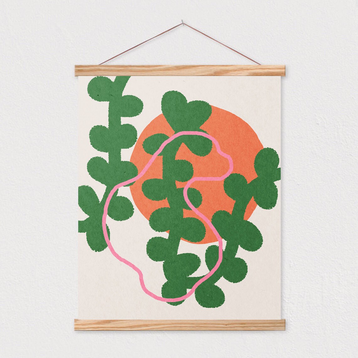 Green Plant Pink Squiggle Orange Sun Playful Abstract Poster - Image 2