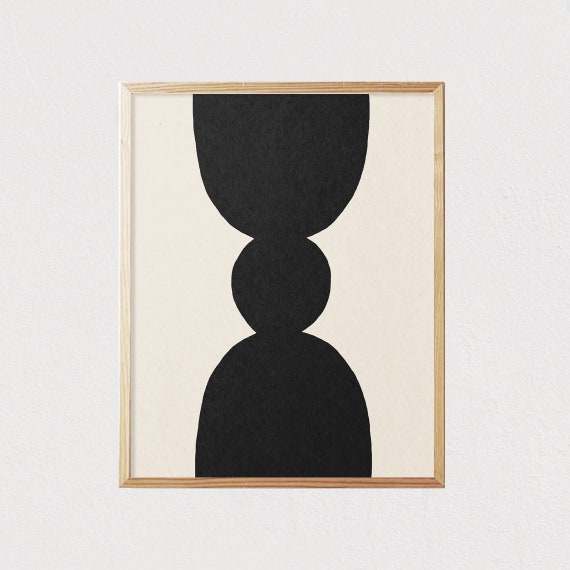 Abstract Art Shapes Black And Neutral Print Mid Century Modern Wall Art Minimalist Geometric Interior Decor 16x20