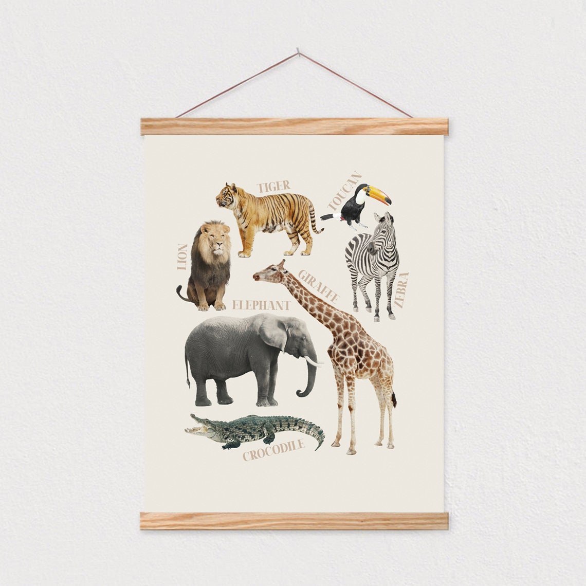 Safari Animals Chart Kids Educational Lion Tiger Elephant Art Poster - Image 2