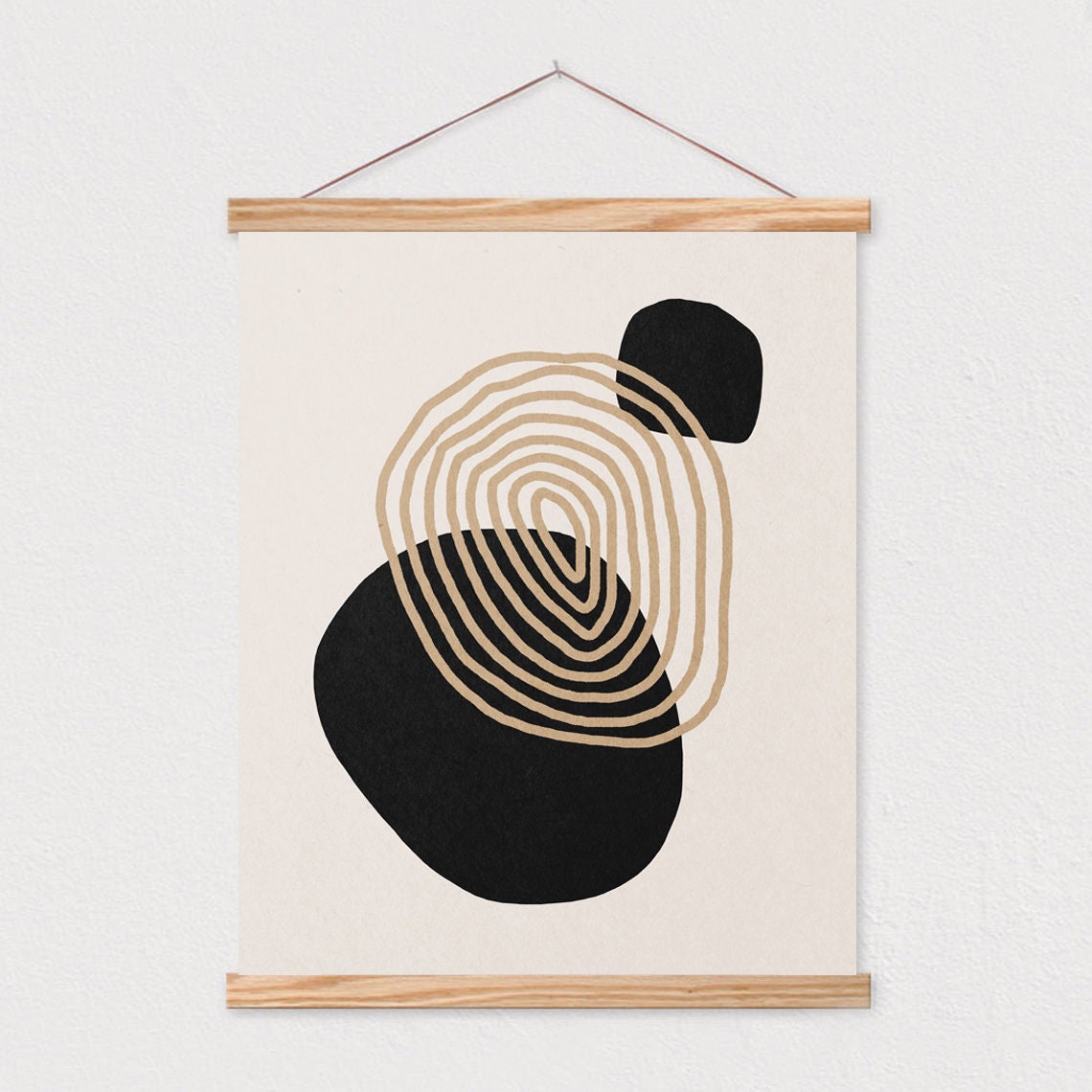 Overlapping Black Stones with Tan Spiral Lines Abstract Wall Poster - Image 2