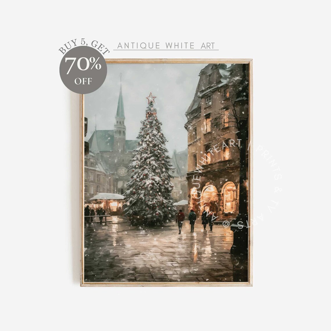 Vintage Christmas Tree Art Print, Farmhouse Decor