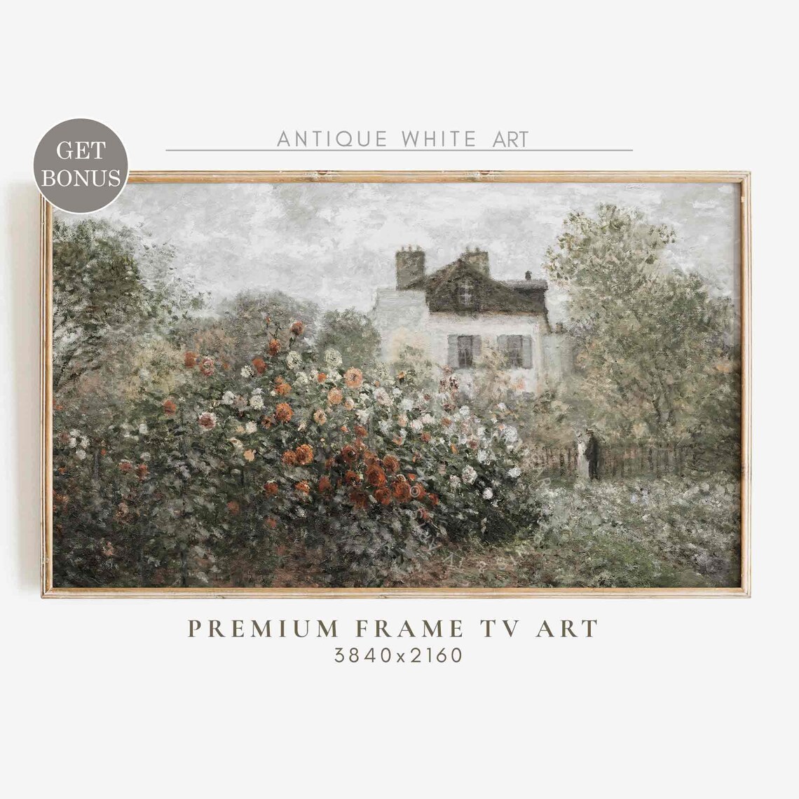 Vintage Cottage Rose Garden Art Print, Farmhouse Decor