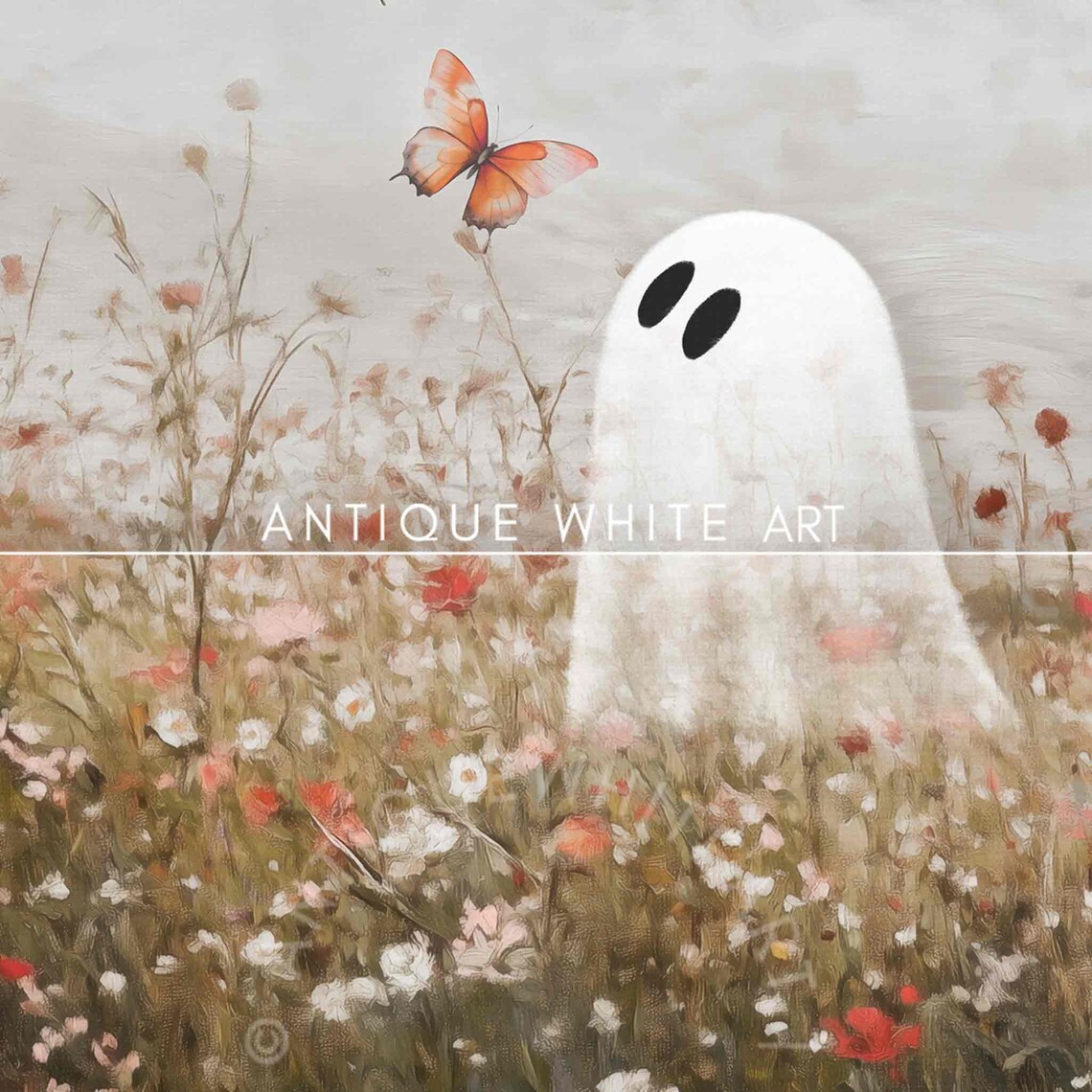 Cute Ghost Butterflies Wildflower Field Vintage Fall Meadow Frame Tv Poster - Image 3