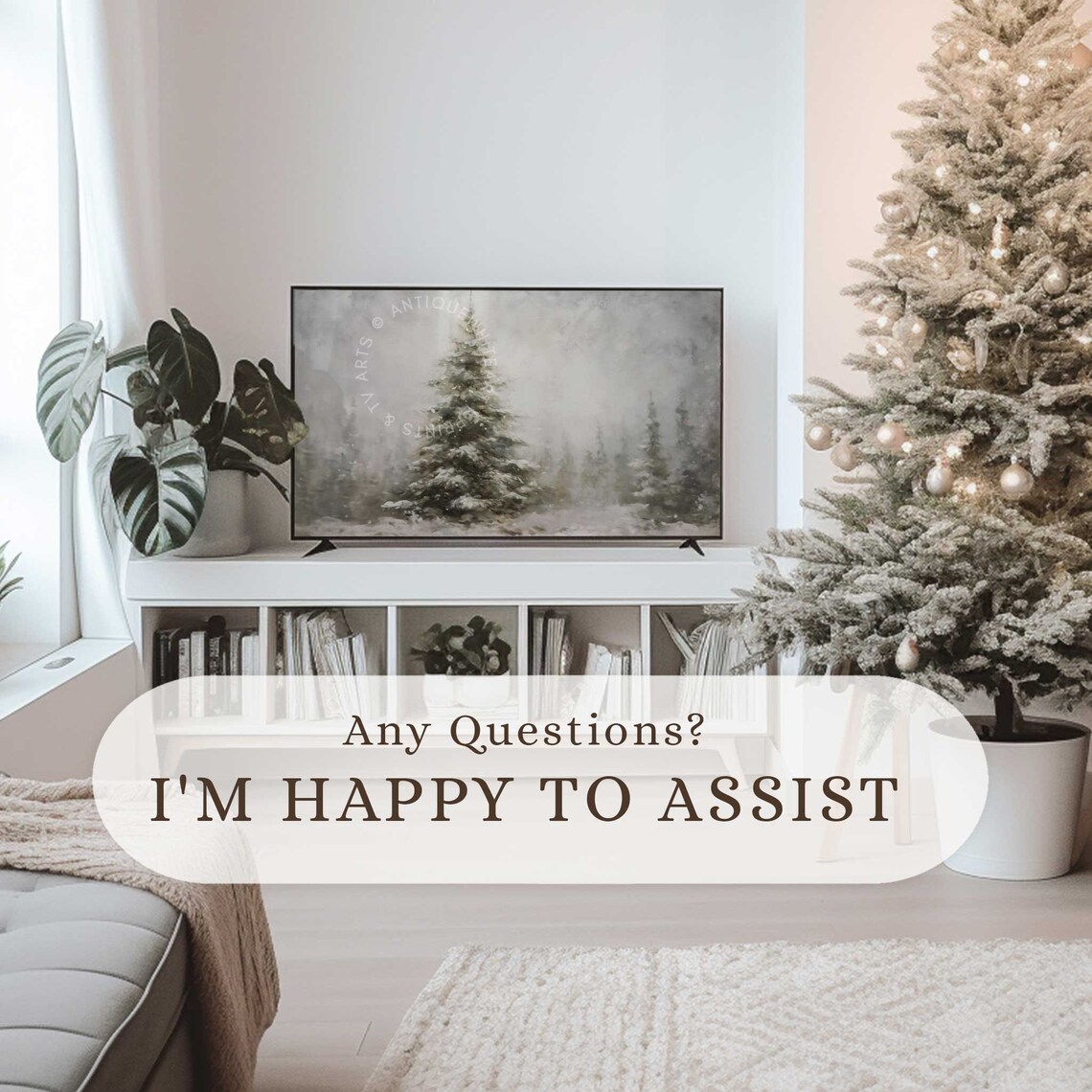 Fir Tree Frame TV Art, Moody Winter Holiday Decor - Image 3