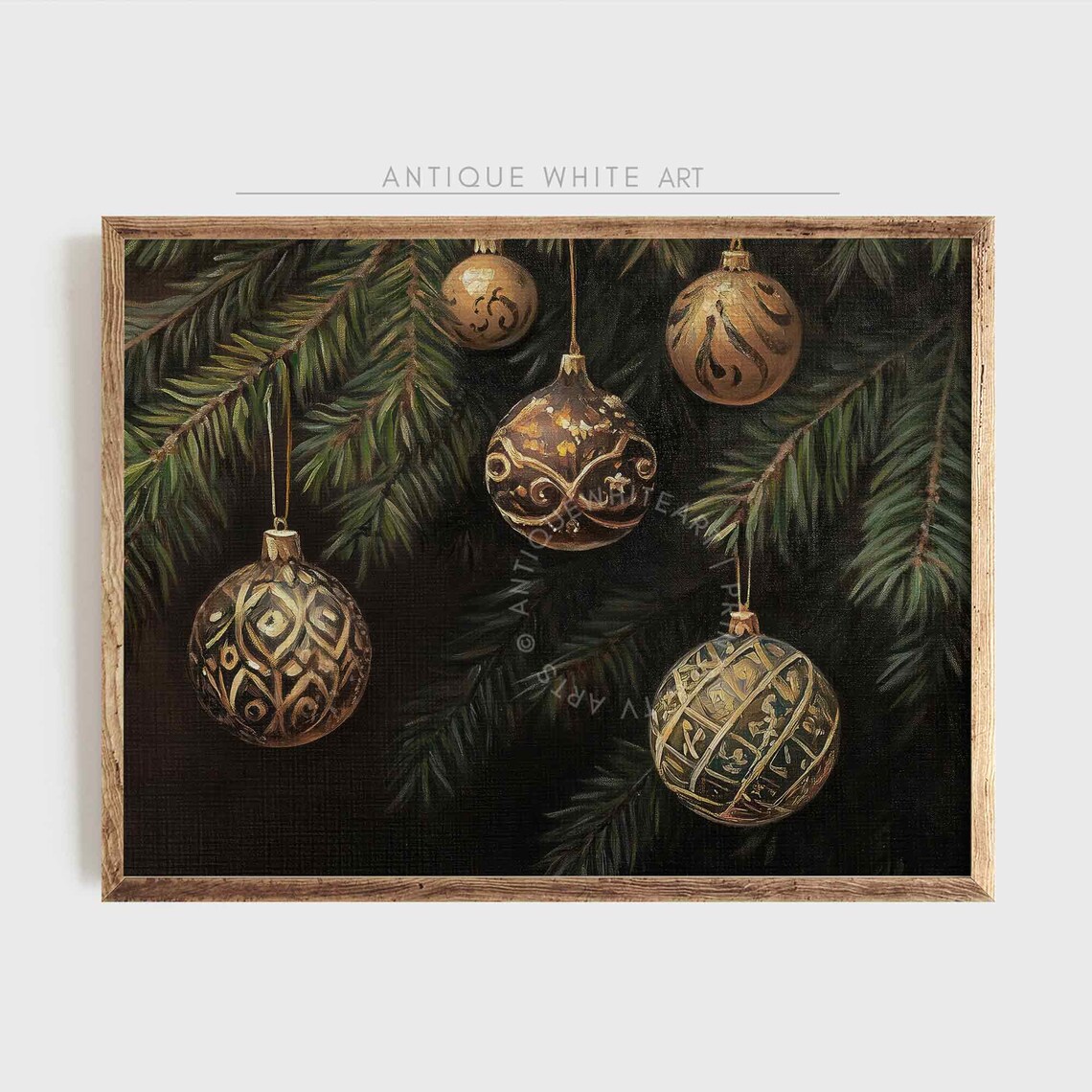 Dark Christmas Wall Art Vintage Christmas Ornaments Oil Painting Moody Winter Print Holiday Decor Christmas W160