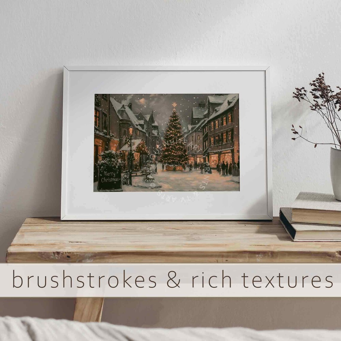 Snowy European Town Square Christmas Tree Night Market Poster - Image 2
