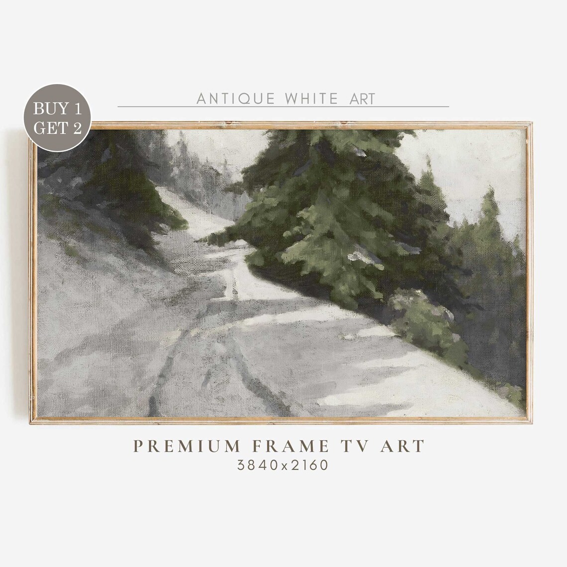 Vintage Snowy Winter Landscape Art Print, Farmhouse