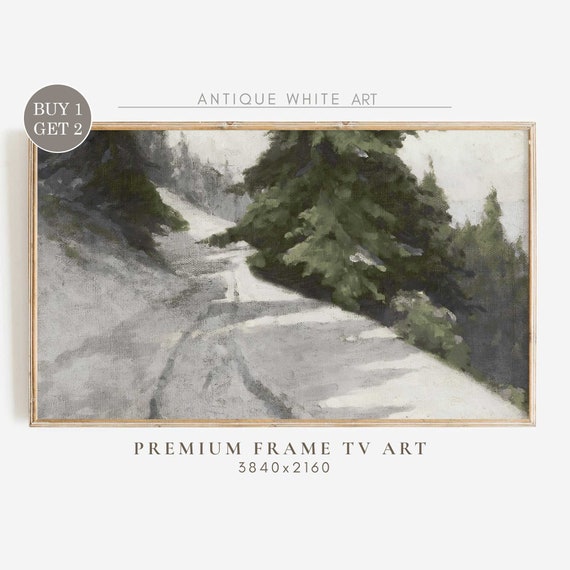 Vintage Snowy Winter Landscape Art Print, Farmhouse