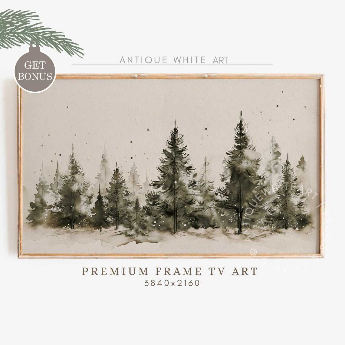 Christmas Snowy Forest Art Print, Neutral Holiday Decor