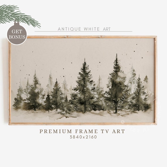 Christmas Snowy Forest Art Print, Neutral Holiday Decor
