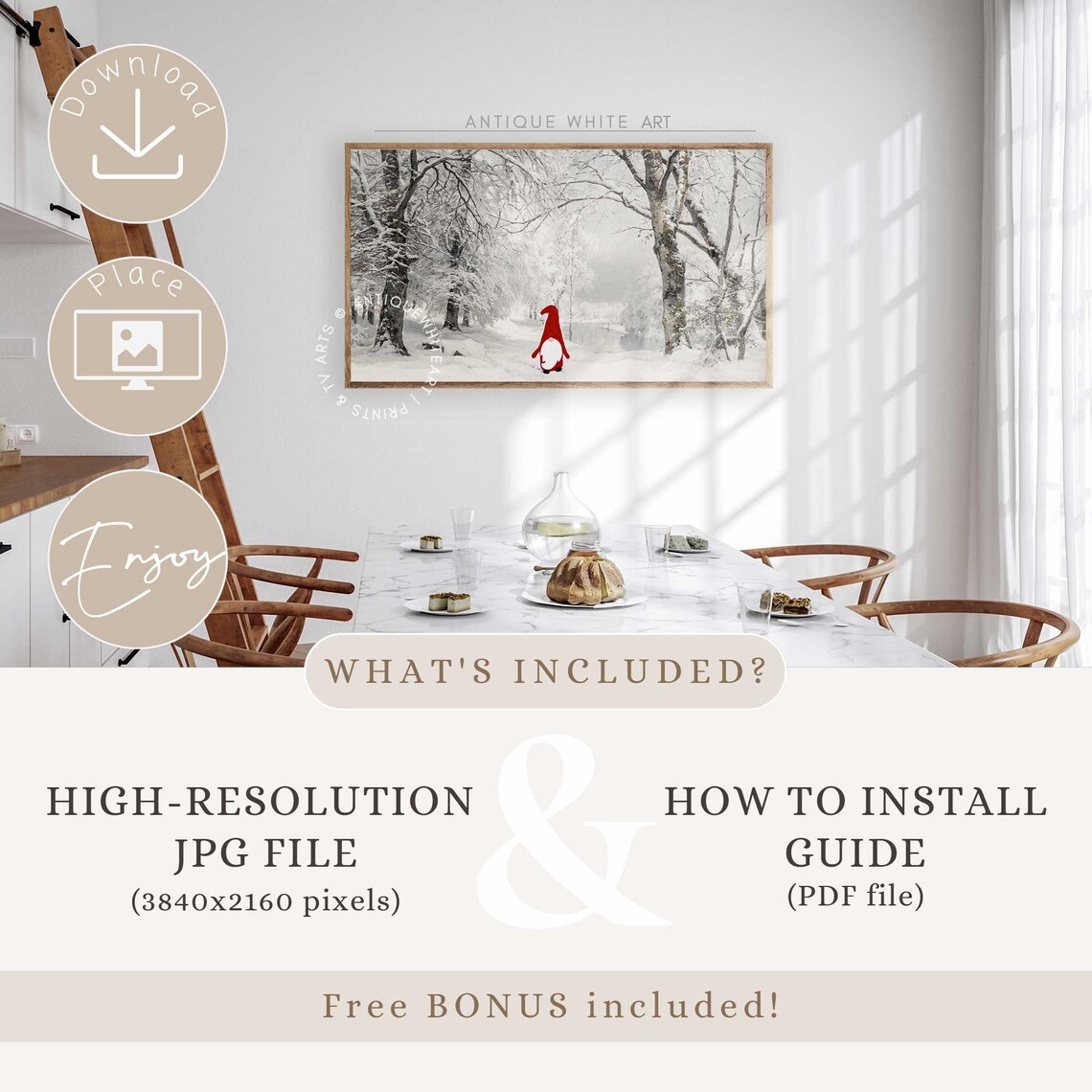 Cute Red Gnome Standing In Snowy Winter Forest Holiday Wall Art Poster - Image 3