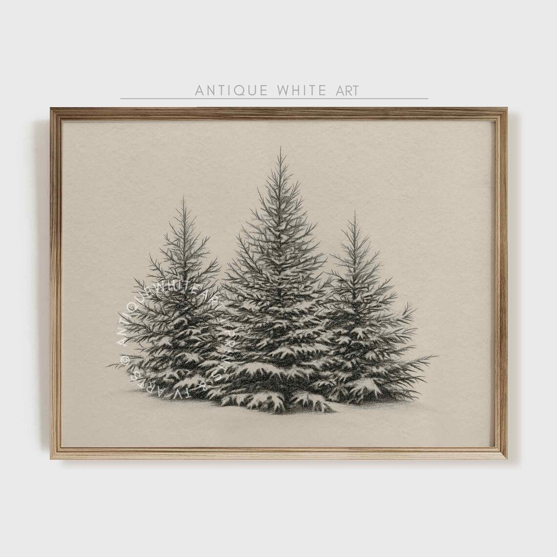 Forest Sketch Rustic Christmas Art Print