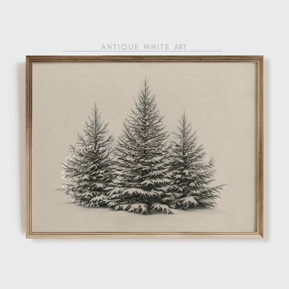 Forest Sketch Rustic Christmas Art Print