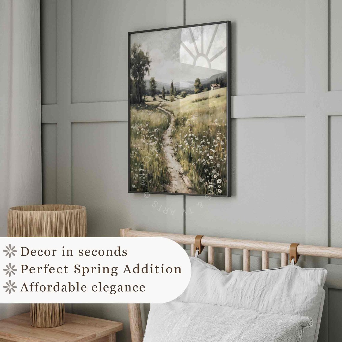 Country Summer Wildflower Field Landscape Art Print - Image 4