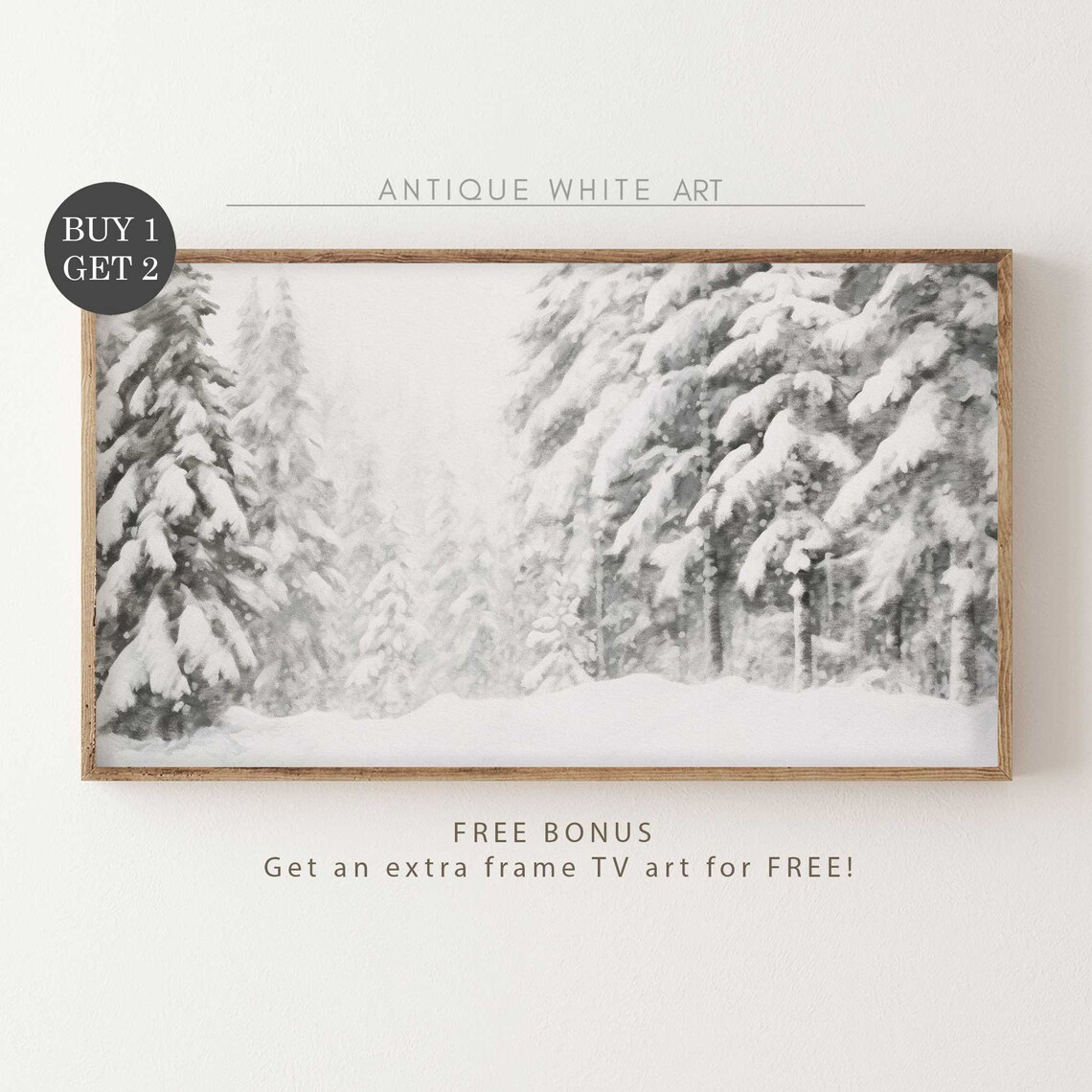 Red A-Frame Cabin Snowy Pine Forest Christmas Vintage Wall Art Print - Image 3