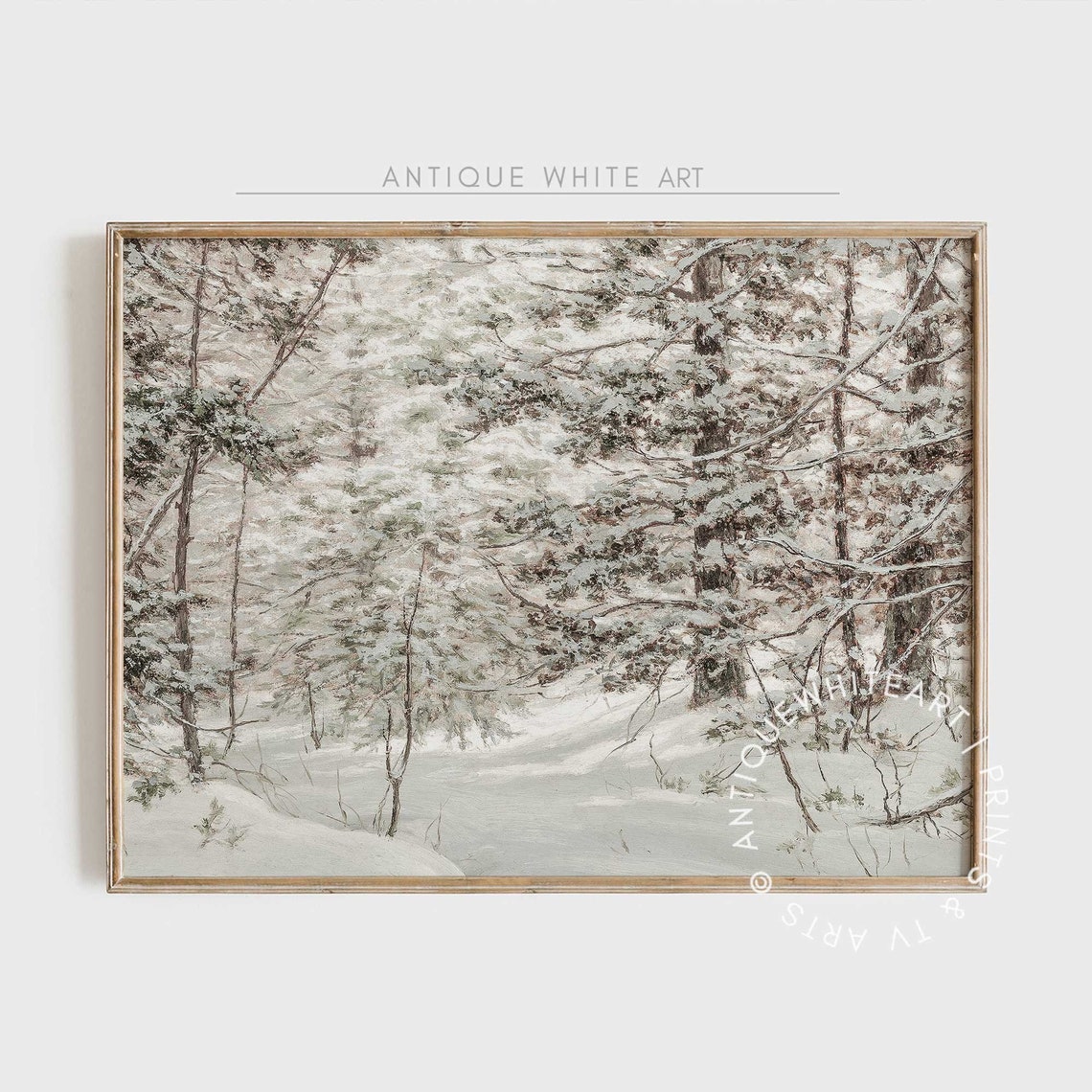 Vintage Winter Print Snowy Pine Trees Seasonal Print Farmhouse Christmas Wall Art Country Snowy Winter Landscape Wall Art W22