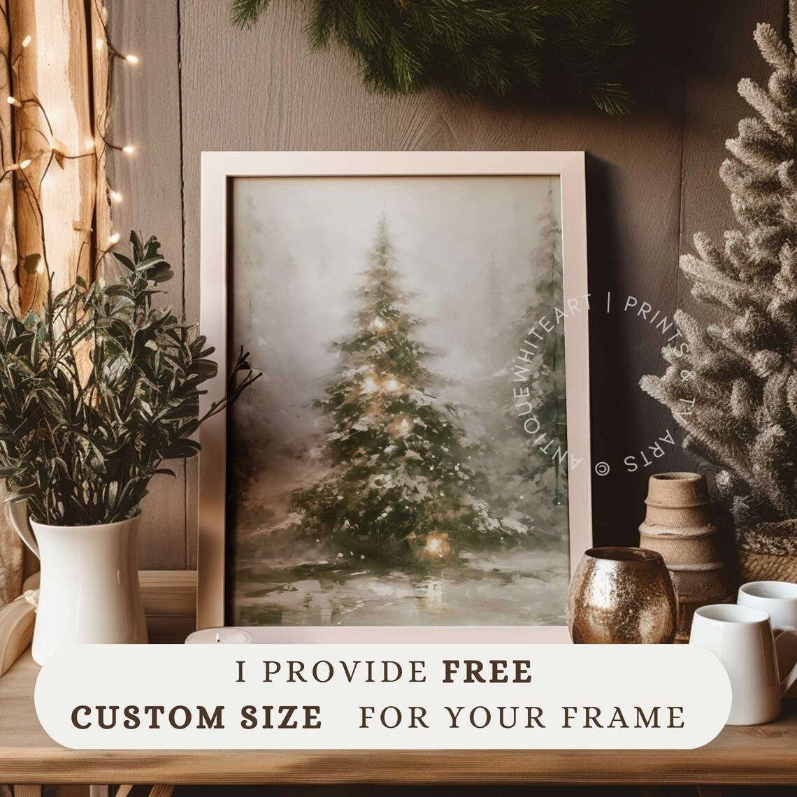 Christmas Tree Print, Moody Farmhouse Winter Landscape - Image 3