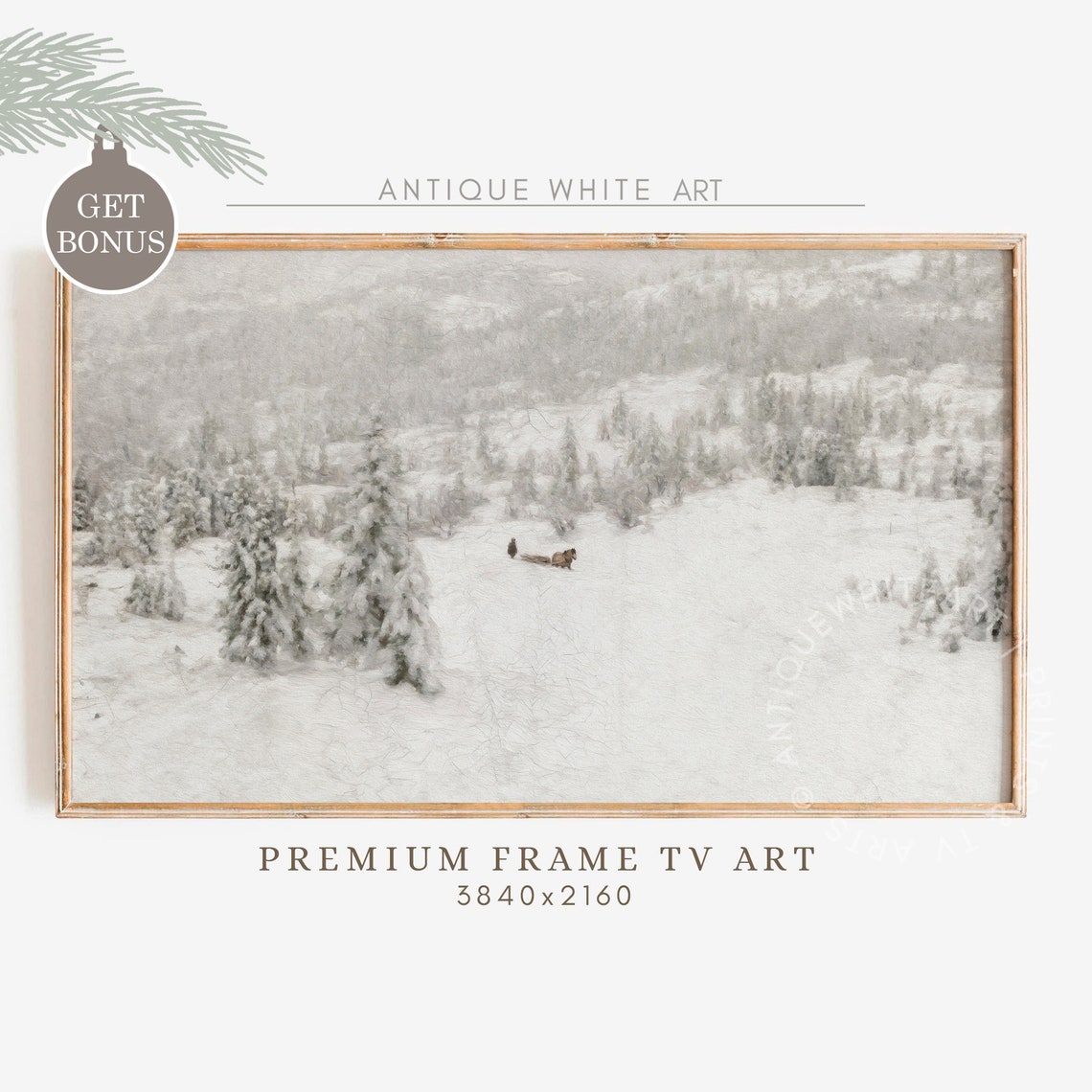 Frame Tv Art Vintage Snowy Winter Painting Farmhouse Christmas Art For Tv Snowy Winter Landscape Holiday Decor Tv205