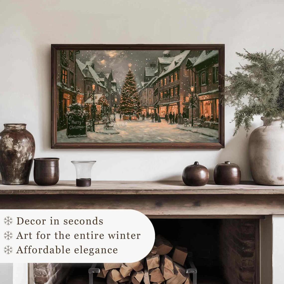 Christmas Tree Farmhouse Vintage Town Art Print - Image 4