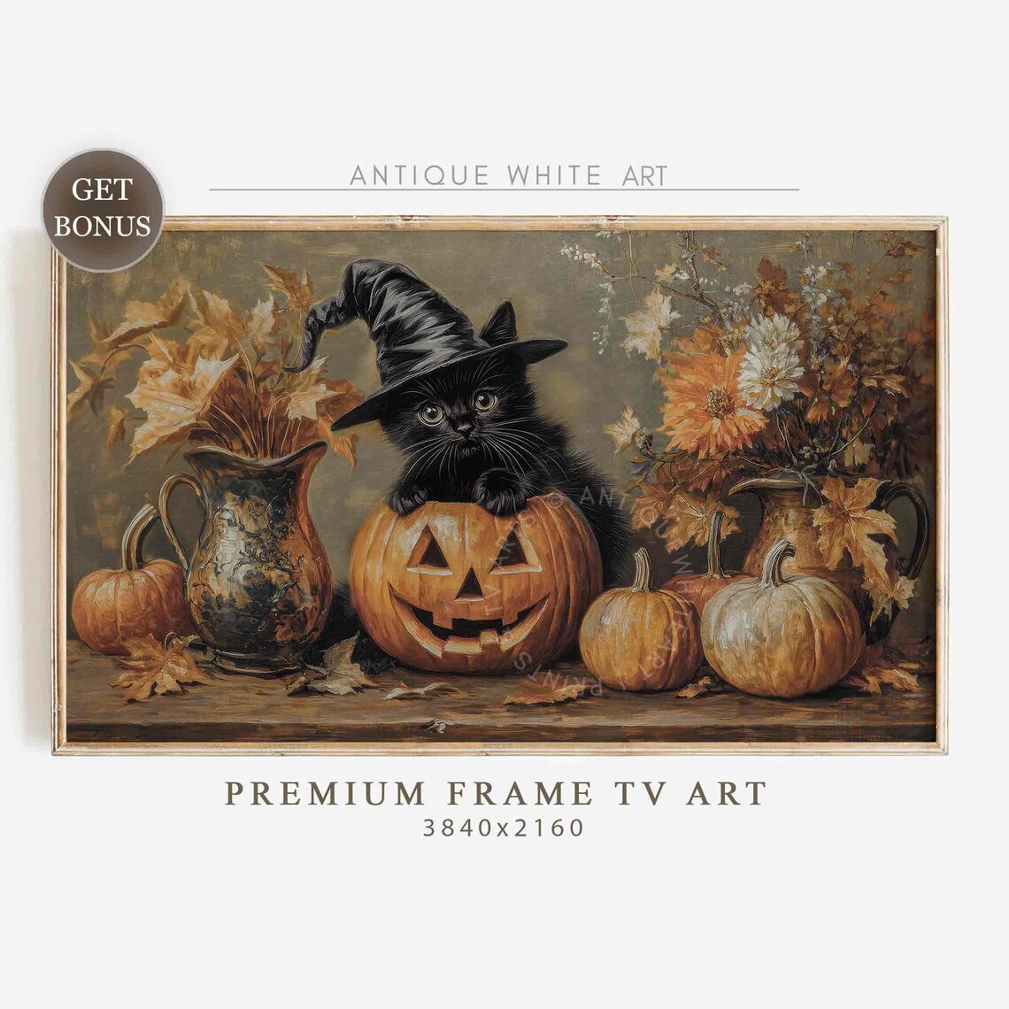 Halloween Black Cat and Jack O'Lantern Art Print