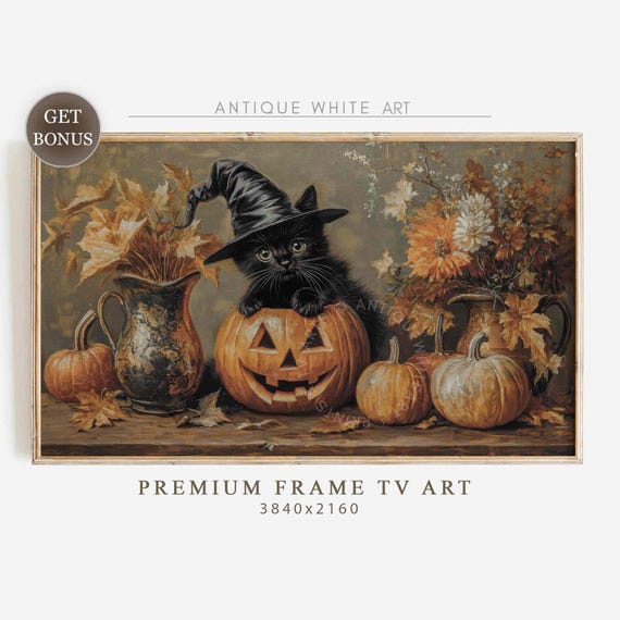 Halloween Black Cat and Jack O'Lantern Art Print