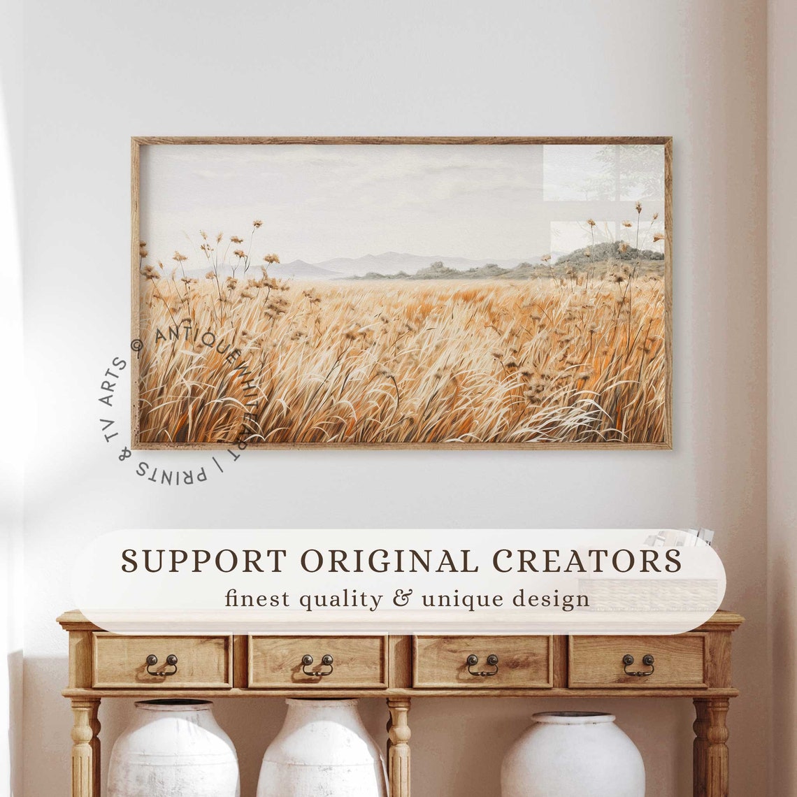 Golden Wheat Field Grass Meadow Neutral Farmhouse Wall Art Print - Image 3
