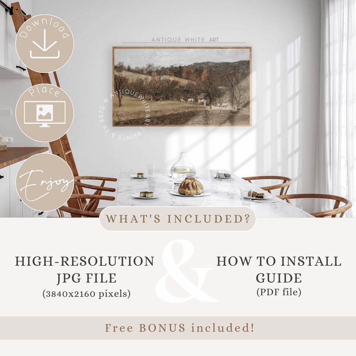 Farmhouse Autumn Landscape Art Print, Vintage Style - Image 3