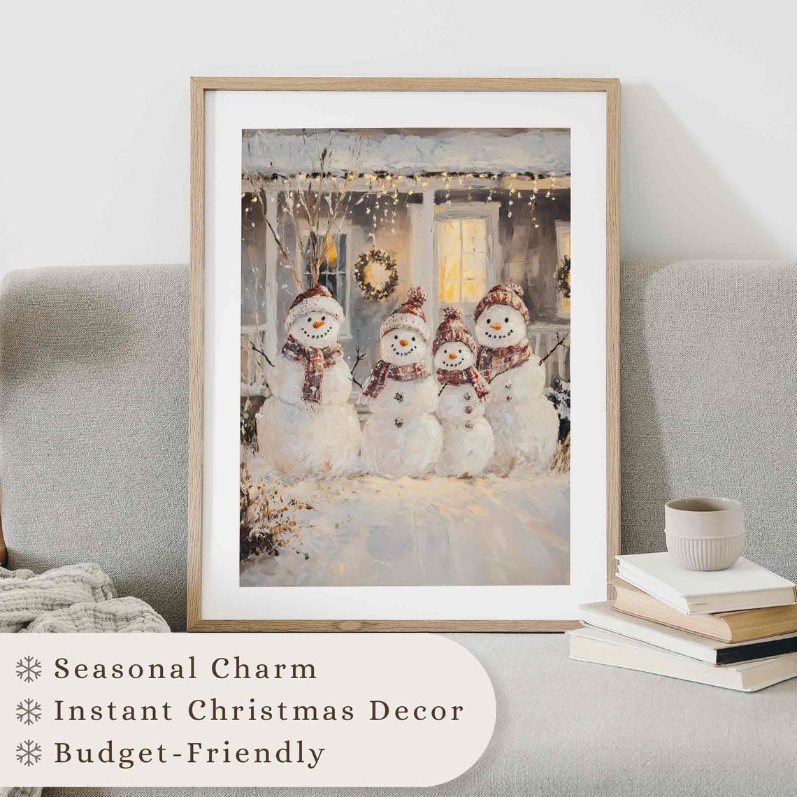 Snowman Family Christmas Wall Art Country Christmas Print Winter Painting Holiday Home Decor Snowman Art Print W135 - Image 2