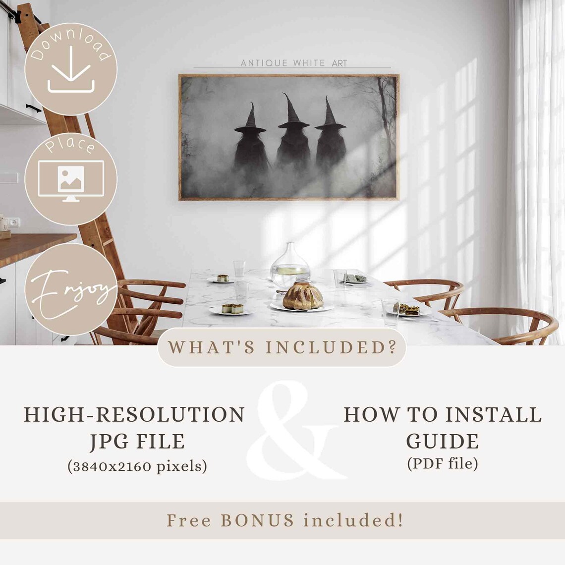 Three Witches Foggy Silhouette Pointed Hats Witchy Halloween Frame Tv Poster - Image 4