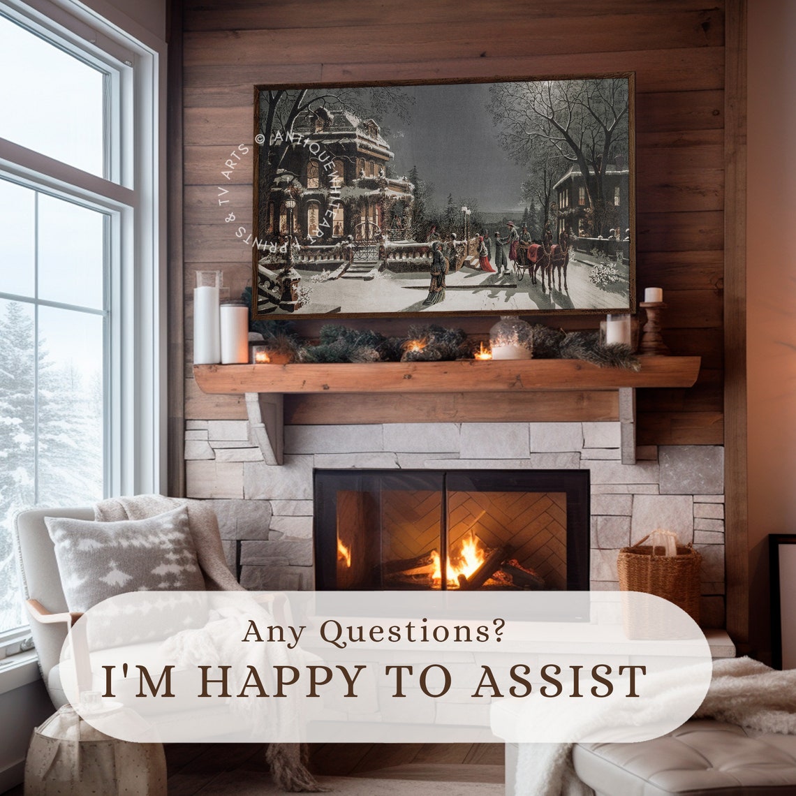 Christmas Eve Frame Tv Art Winter Painting For Tv Vintage Village Farmhouse Christmas Decor Frame Tv Tv220 - Image 2