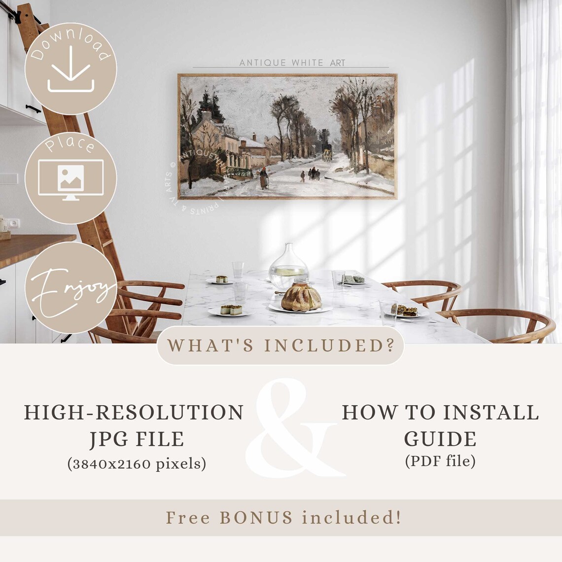 Vintage Winter Christmas Snowy Landscape Art Print - Image 4