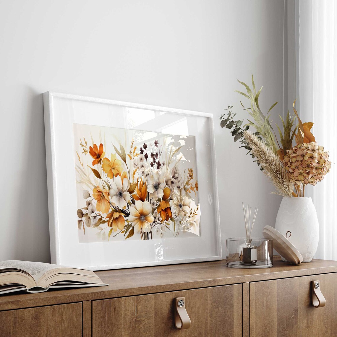 Autumn Wildflower Bouquet Orange Cream Floral Vintage Wall Art Poster - Image 4